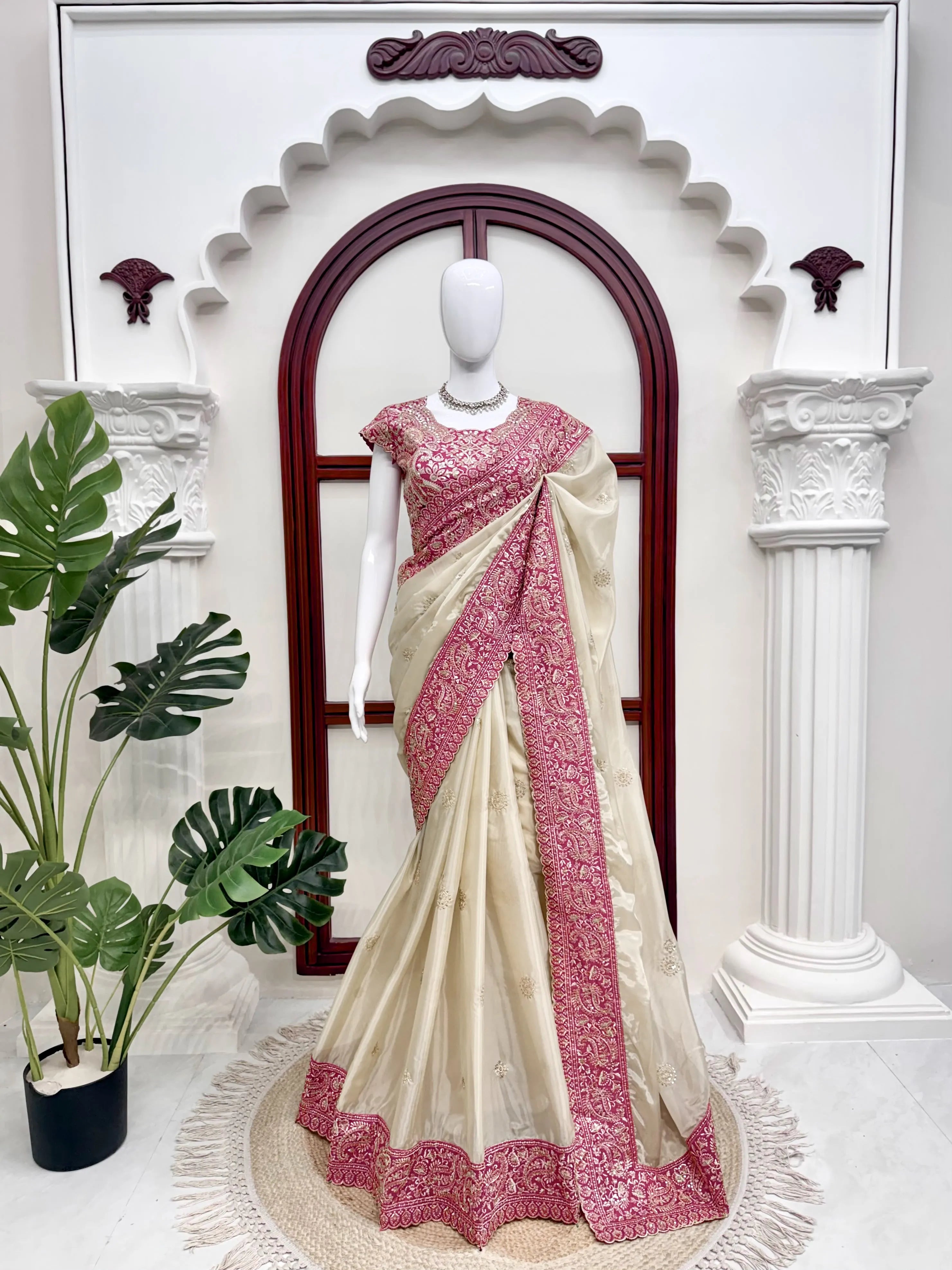 Glass Organza Silk Saree with Embroidered Blouse