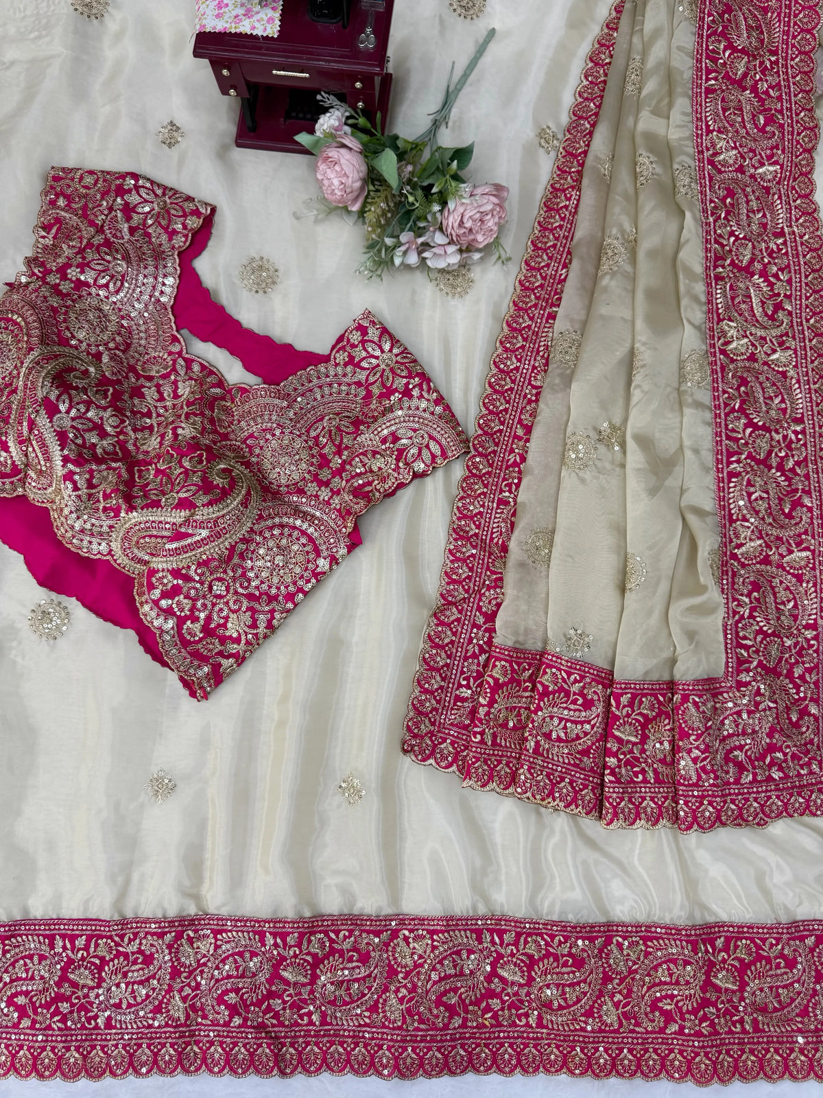 Glass Organza Silk Saree with Embroidered Blouse