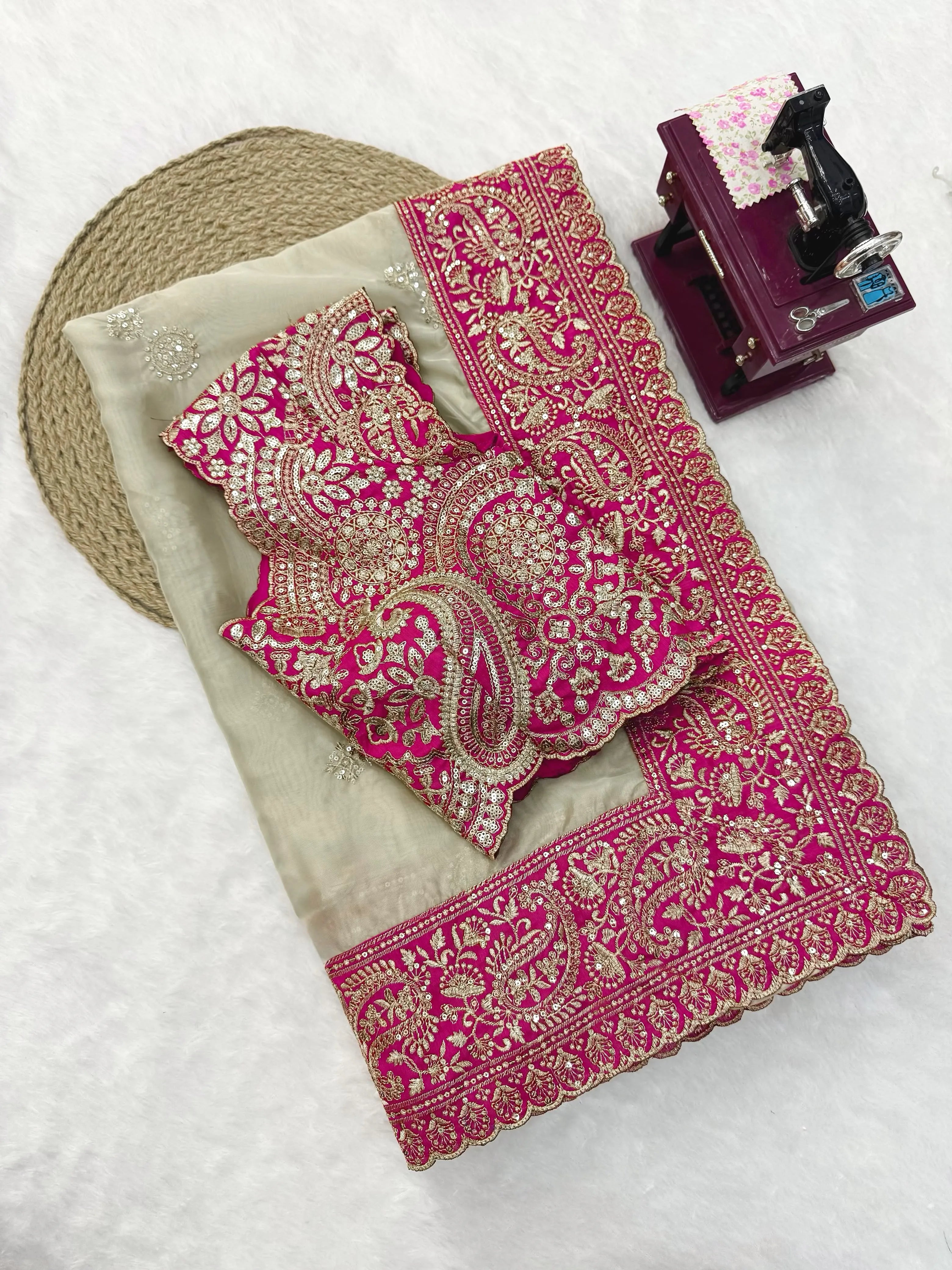 Glass Organza Silk Saree with Embroidered Blouse