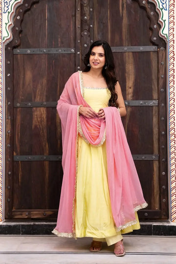 Georgette Anarkali Set with Pink Dupatta