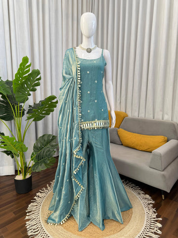 Fendy Silk Palazzo Set with Mirror Dupatta