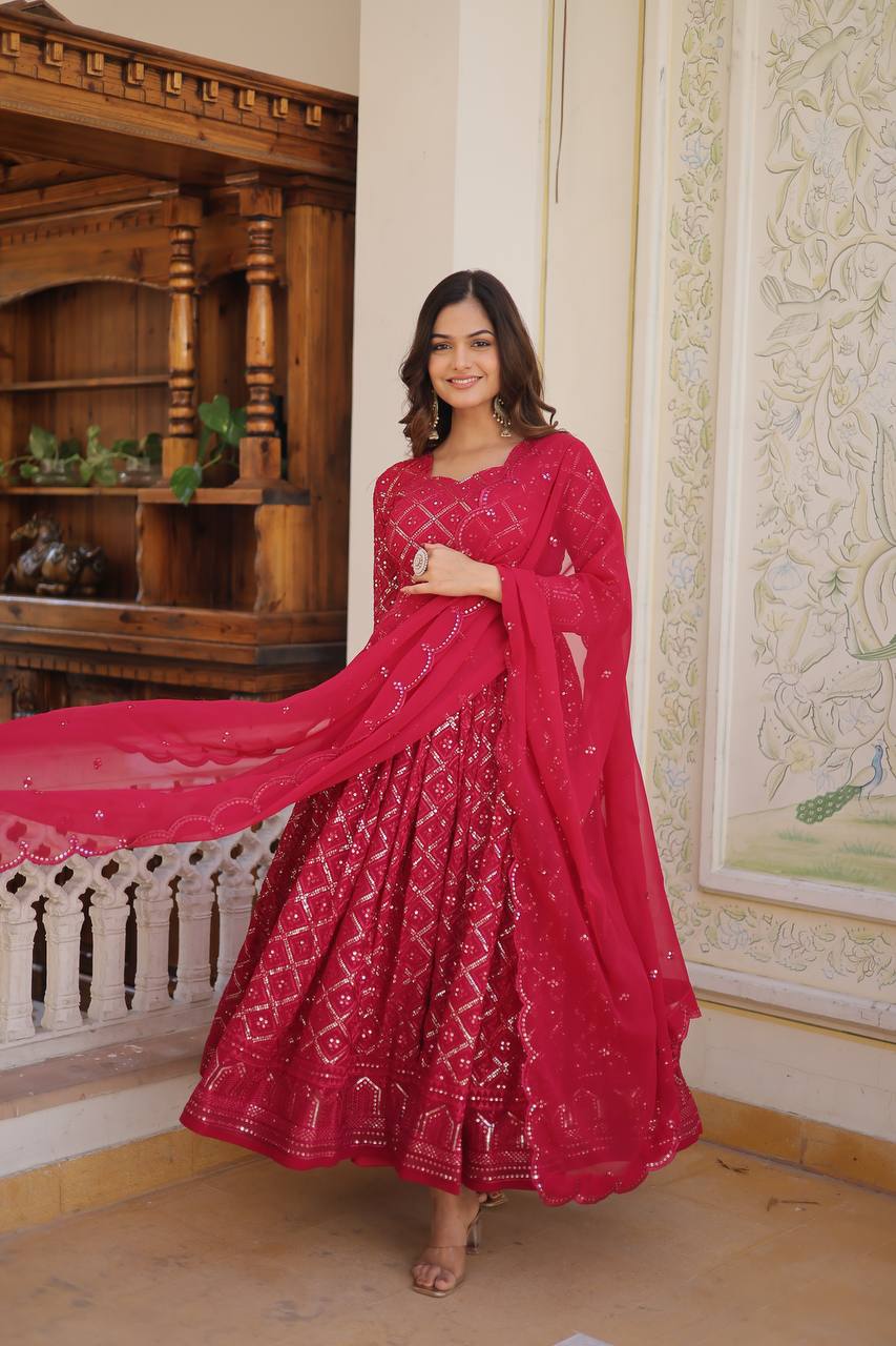Rani Embroidered Georgette Anarkali Set