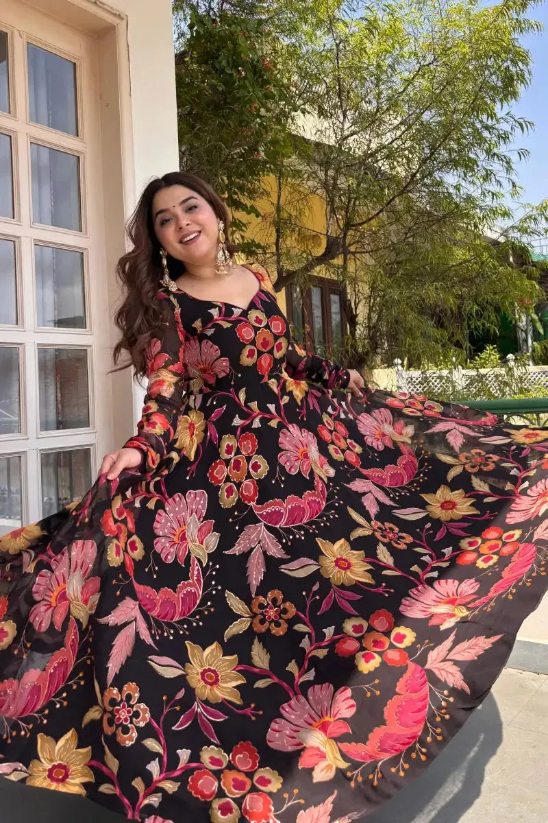 Floral Organza Anarkali Set with Dupatta