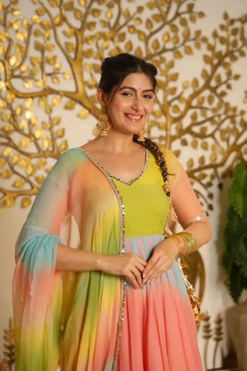 Ombre Georgette Anarkali Set with Dupatta