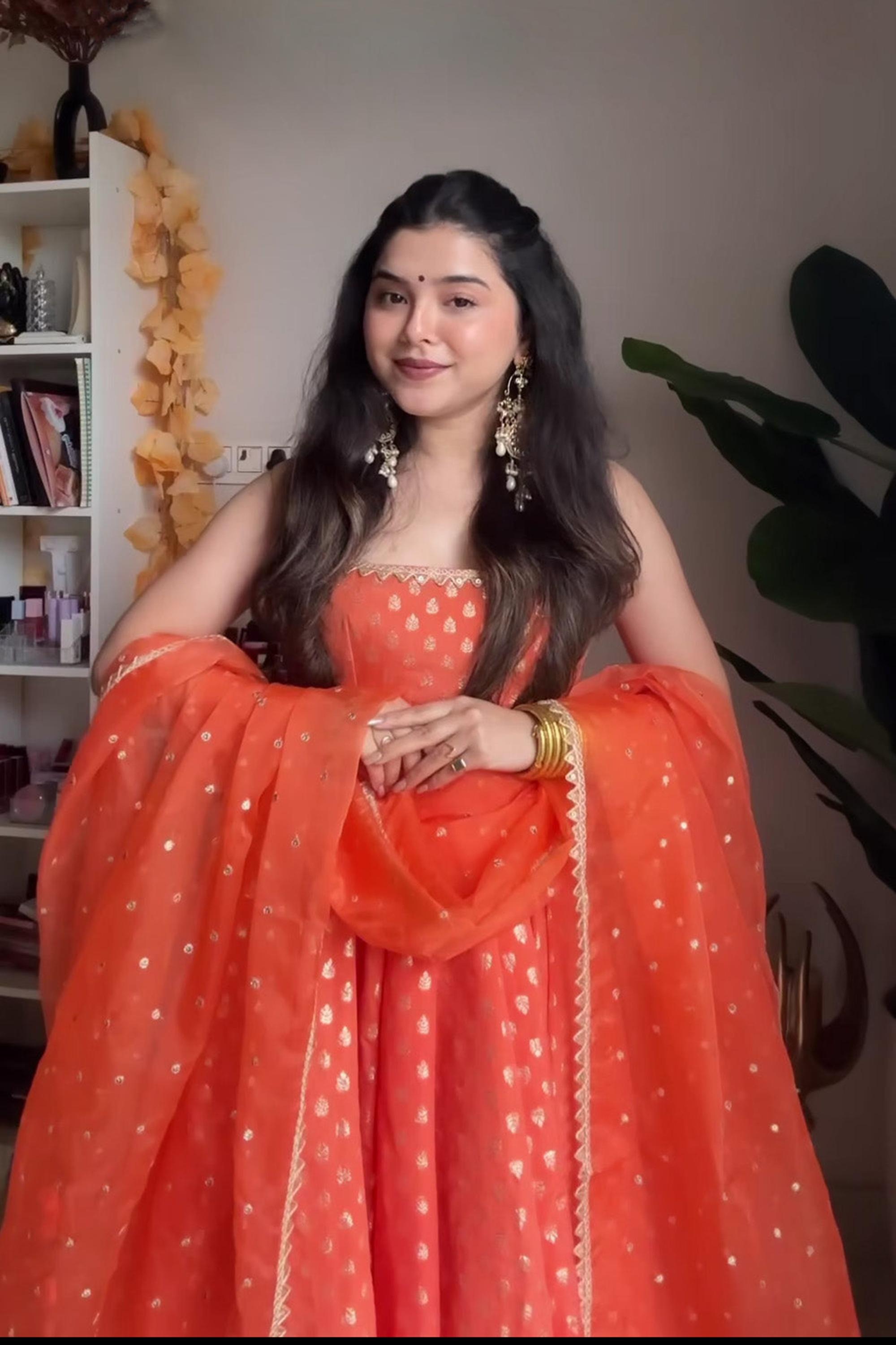 Luxury Jacquard Anarkali Gown Set – Perfect for Weddings & Traditional Celebrations