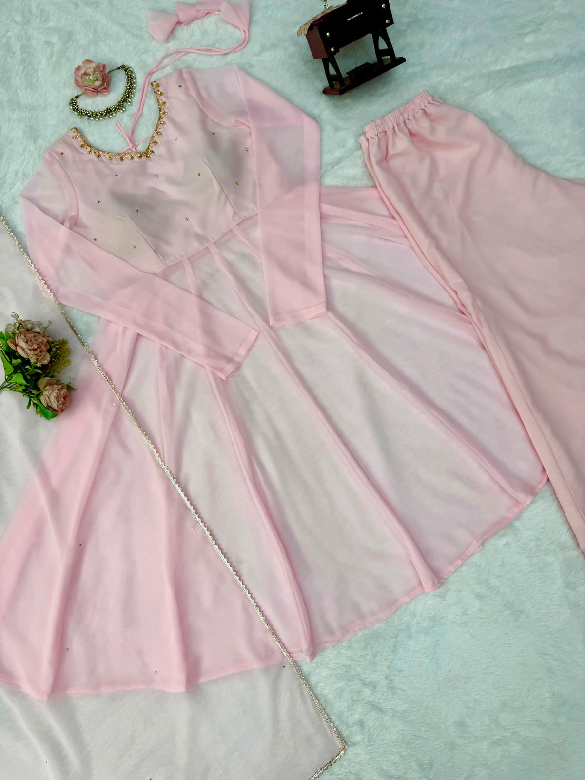 Georgette Anarkali Palazzo Set with Dupatta