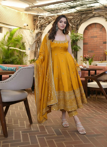 Mustrad Vichitra Silk Sequin Embroidered Anarkali Suit Set
