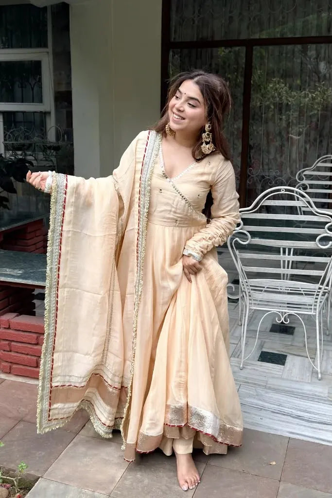 Peach Organza Silk Anarkali Set with Dupatta