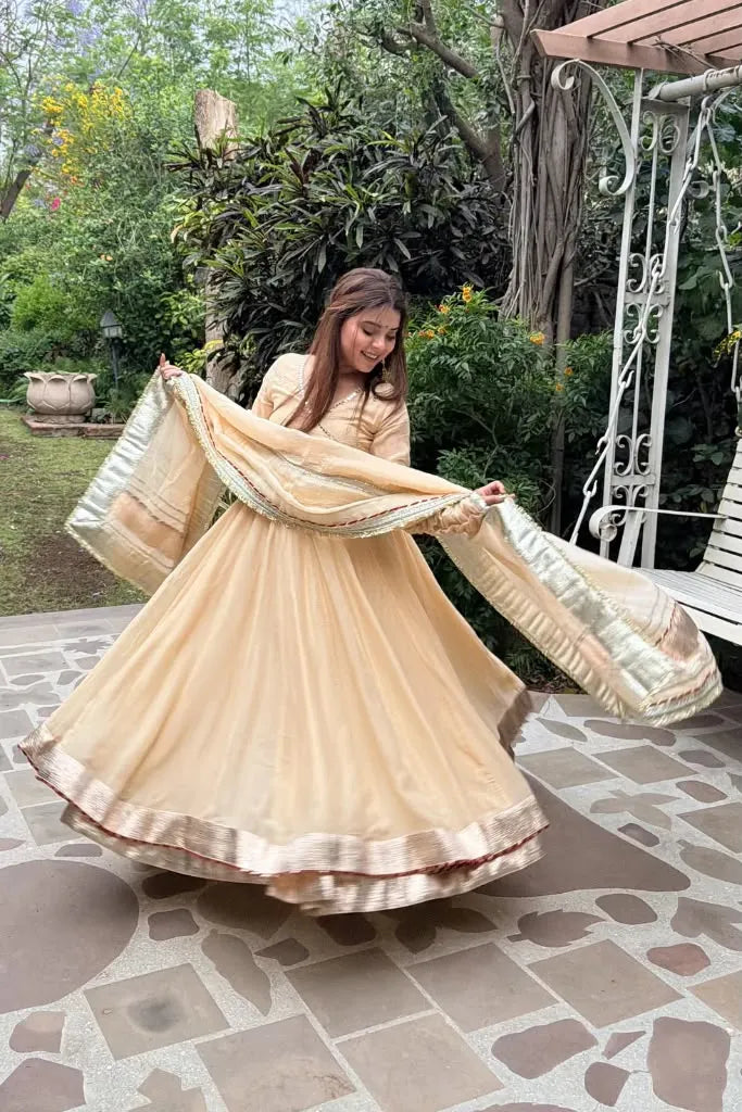 Peach Organza Silk Anarkali Set with Dupatta