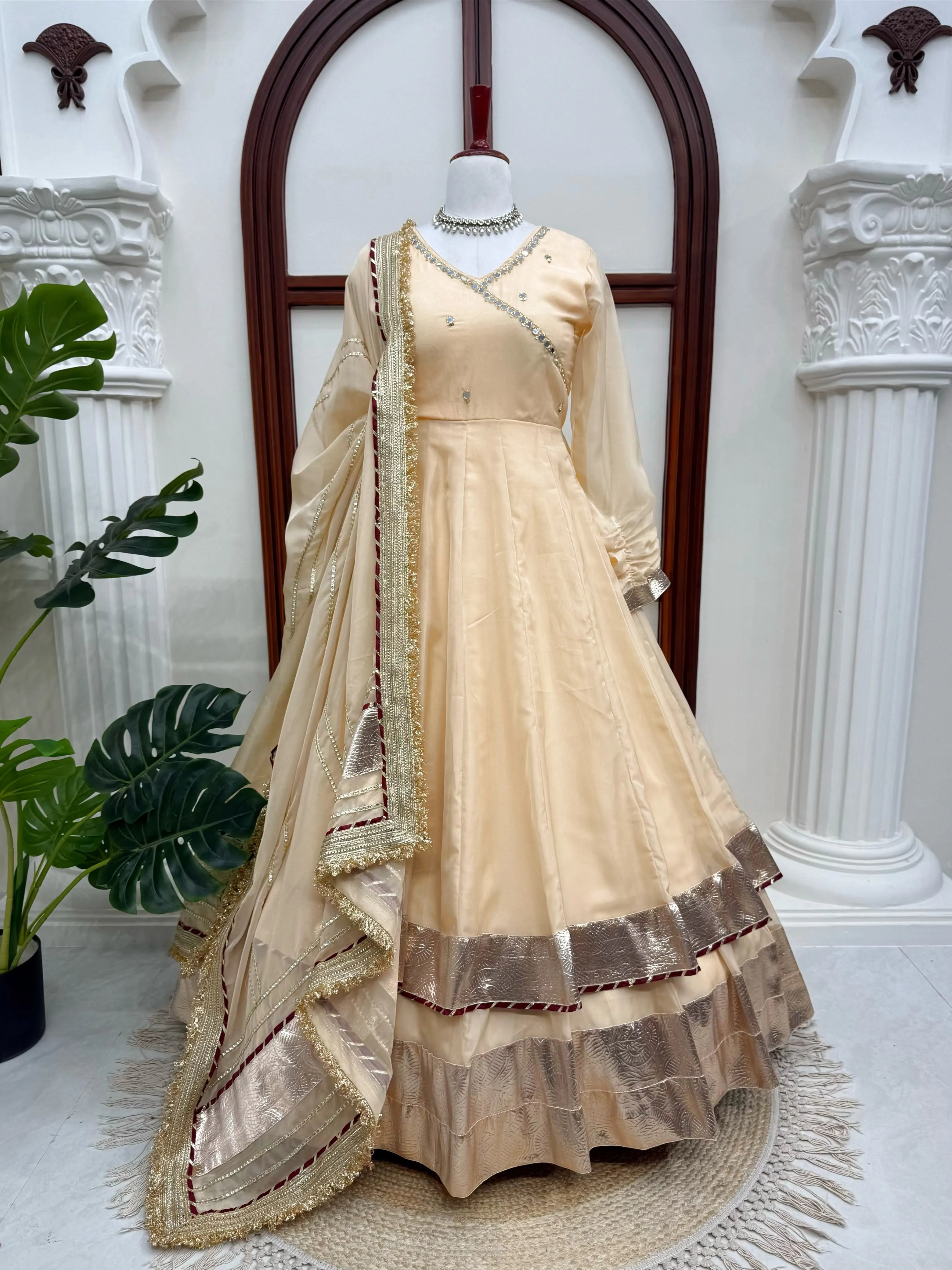 Peach Organza Silk Anarkali Set with Dupatta