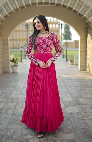 Pink Designer Flared Gown for Women