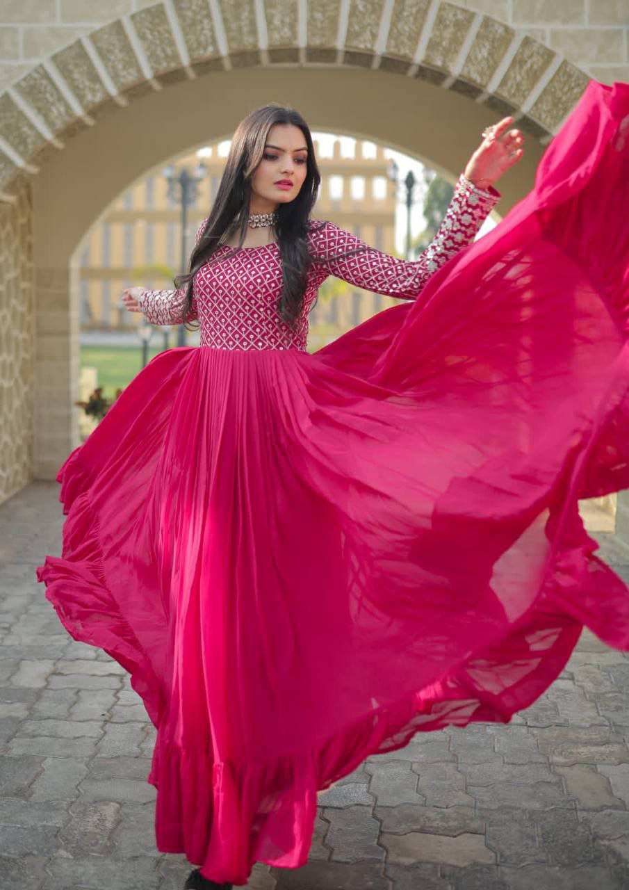 Pink Designer Flared Gown for Women