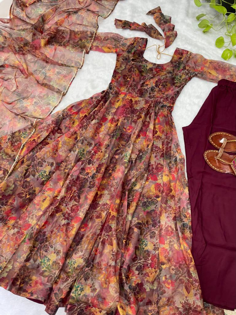 Multicolor Organza Silk Readymade Anarkali Suit