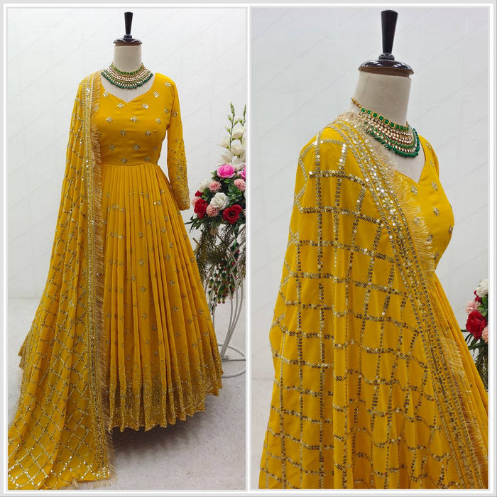 Gorgeous Yellow Color Sequence Work Anarkali Suit