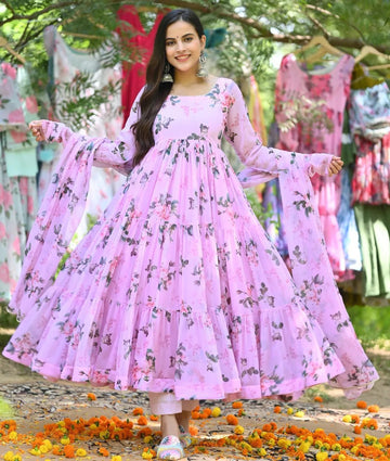 Pink Georgette Anarkali Suit Set with Dupatta