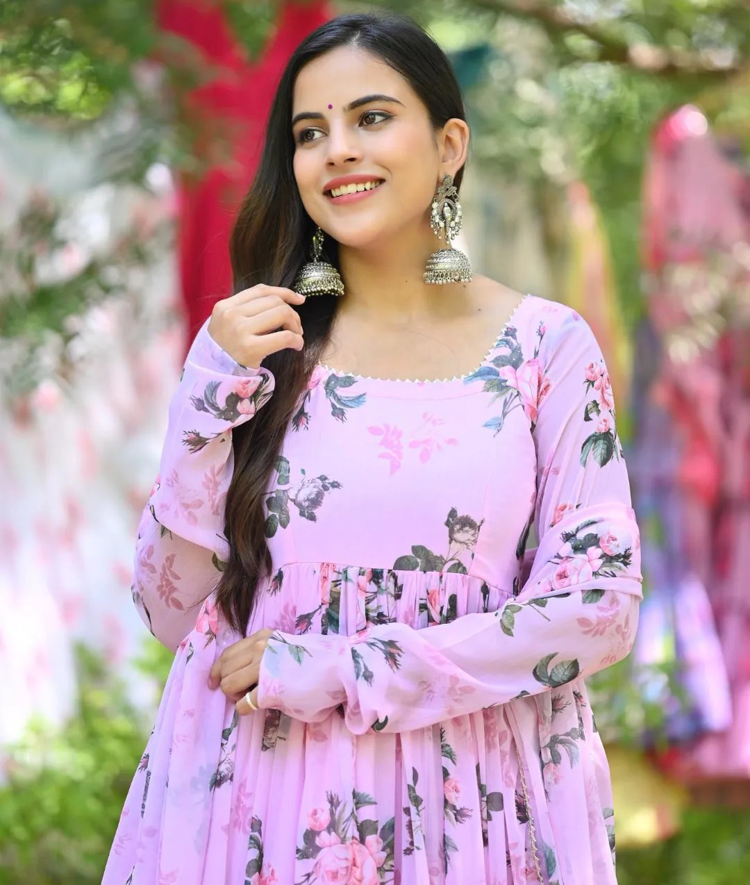 Pink Georgette Anarkali Suit Set with Dupatta