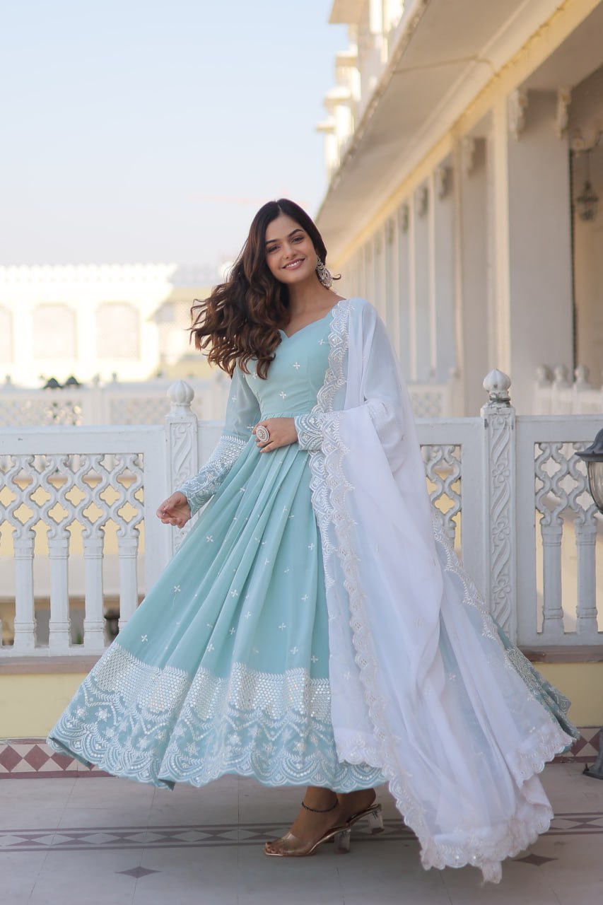 Premium Quality Sky Anarkali Suit Set