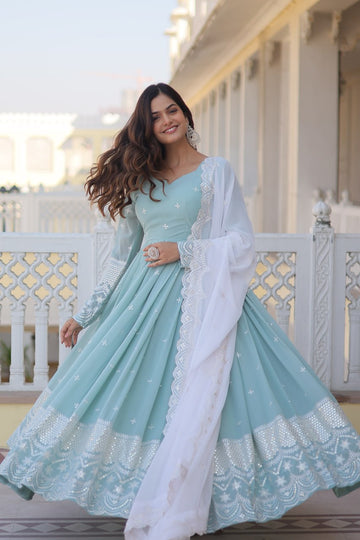 Sky Blue Faux Georgette Anarkali Suit Set