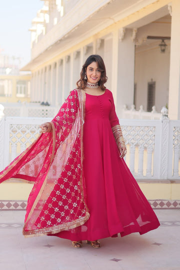 Rani Sequin Embroidered Alia Cut Gown with Dupatta