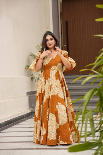 Mustard Premium Georgette Anarkali Gown