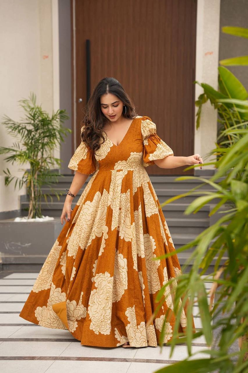 Mustard Premium Georgette Anarkali Gown