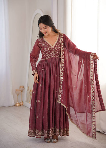 Rose Pink Crunchy Fabric Sequin Embroidered Suit Set