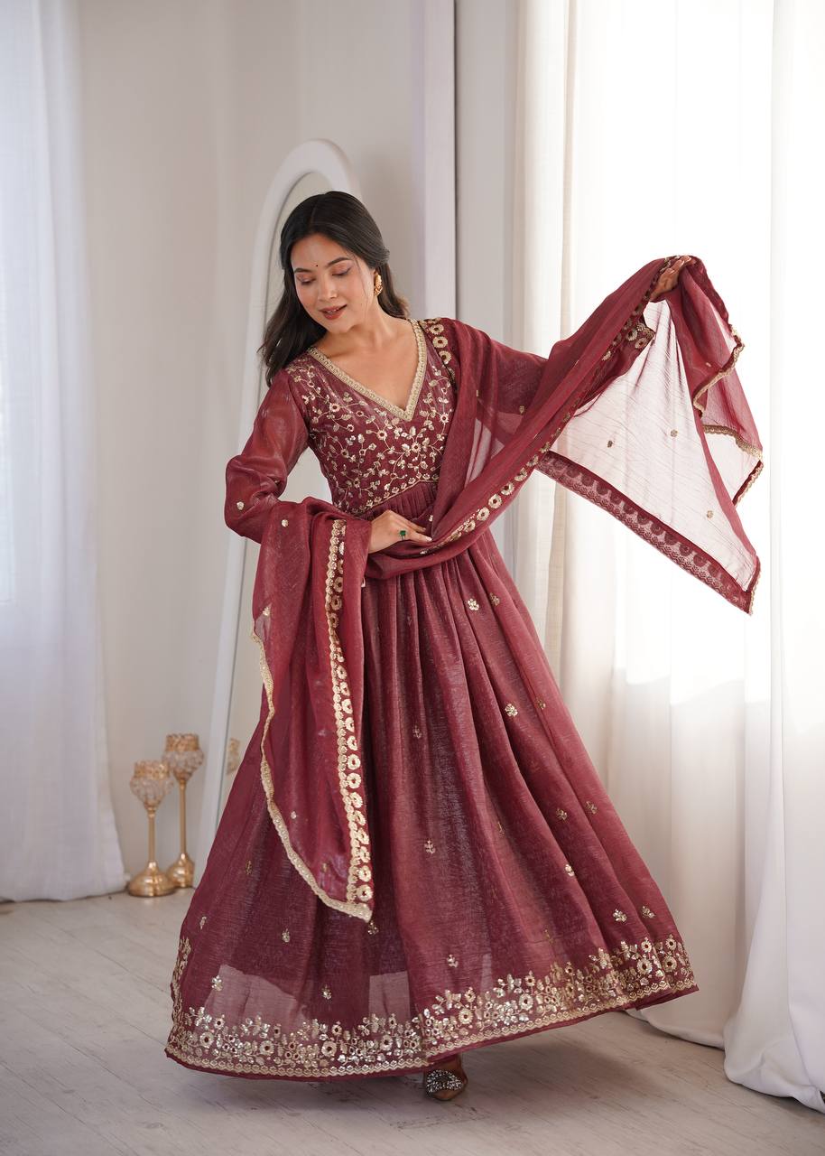 Rose Pink Crunchy Fabric Sequin Embroidered Suit Set
