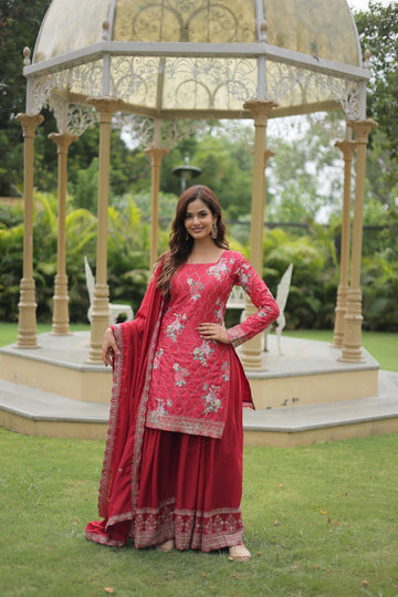 Rose Pink Chinnon Kurti Palazzo Set