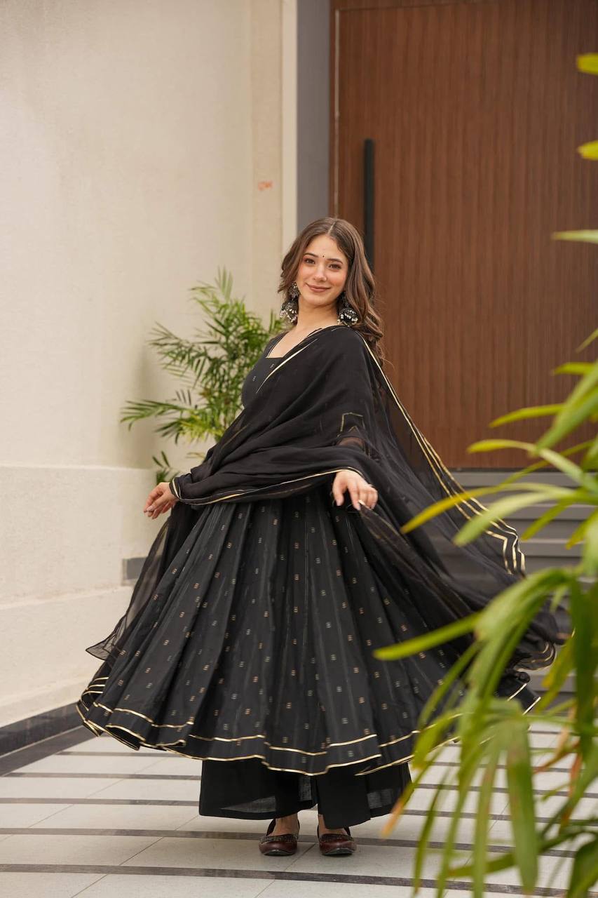 Black Muslin Anarkali Suit Set with Dupatta