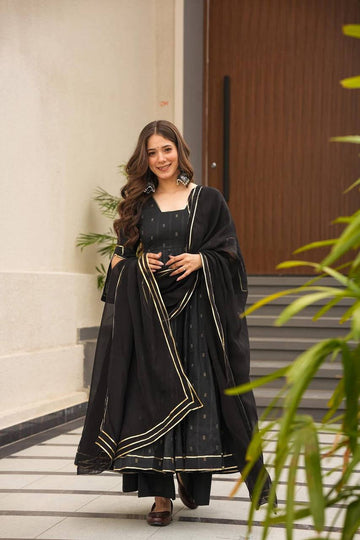 Black Muslin Anarkali Suit Set with Dupatta