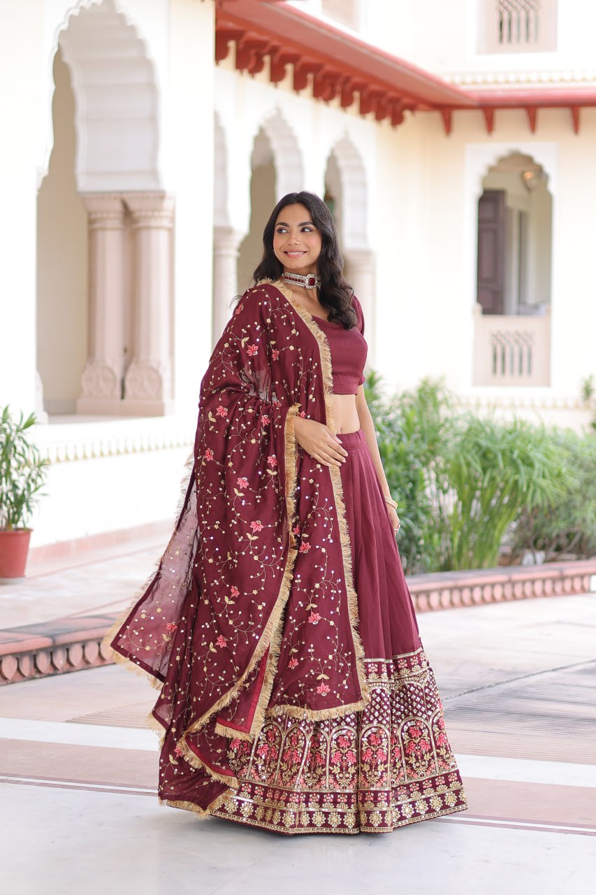 Luxury Thread & Sequins Readymade Lehenga Set