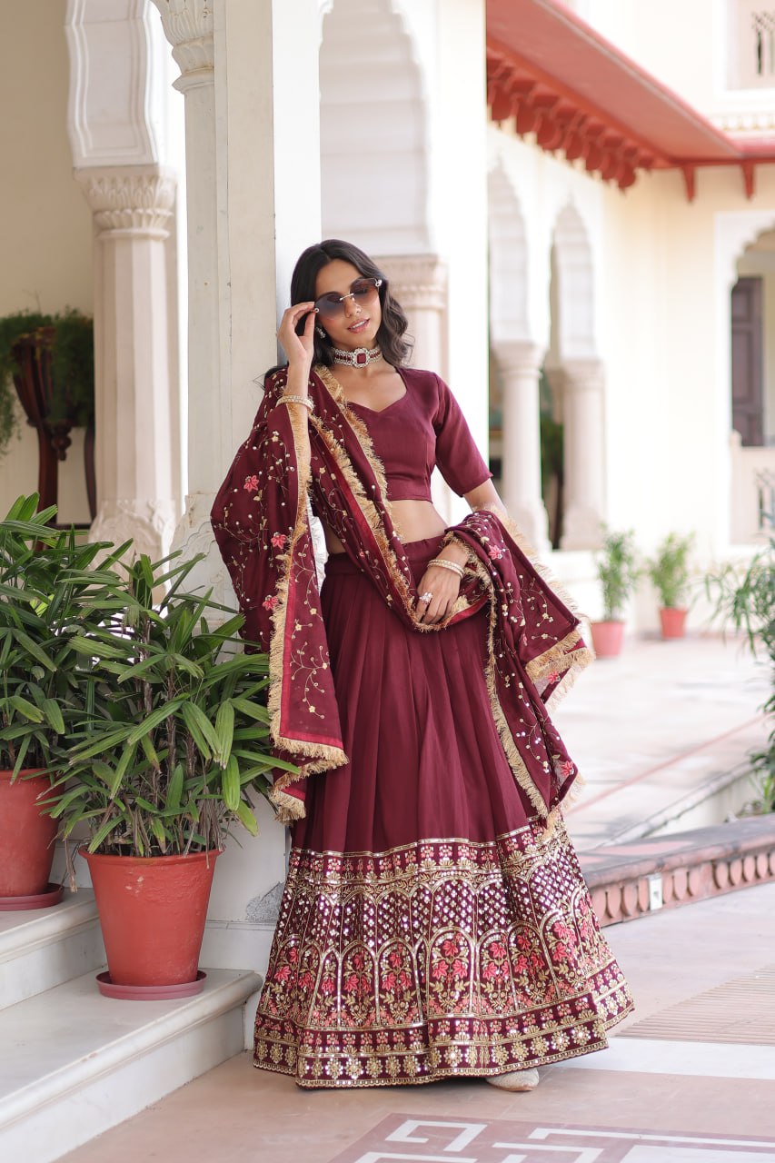 Luxury Thread & Sequins Readymade Lehenga Set