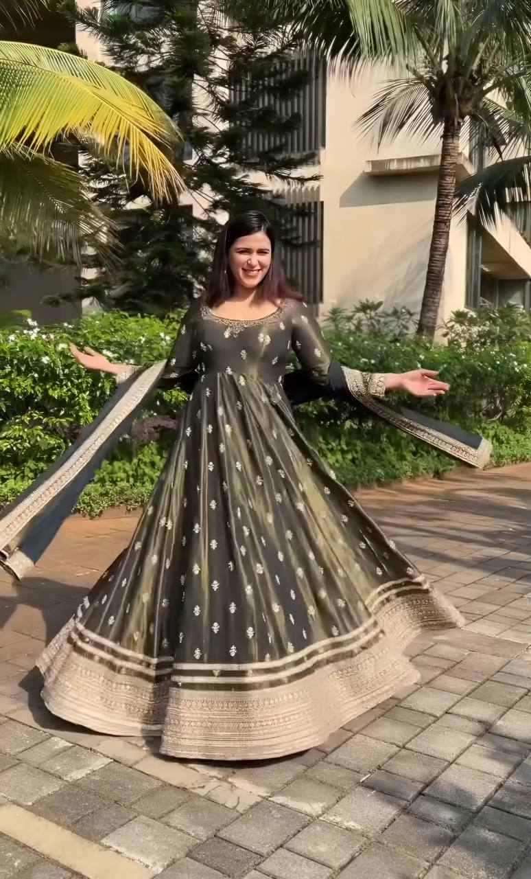 Designer Party Wear Dark Green Flared Anarkali Suit