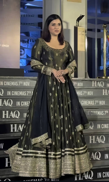 Black Chinon Silk Cording Embroidered Anarkali Gown