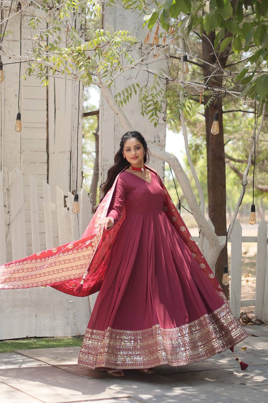 Dusty Pink Anarkali Gown with Dupatta