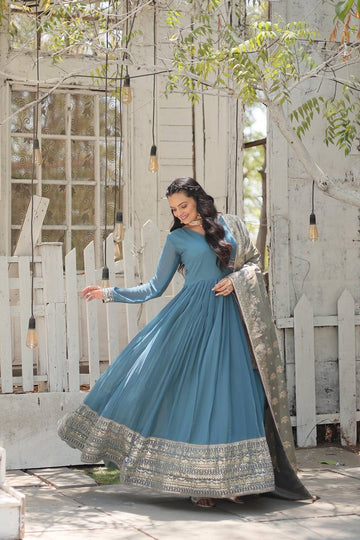 Sky Blue Anarkali Gown with Dupatta
