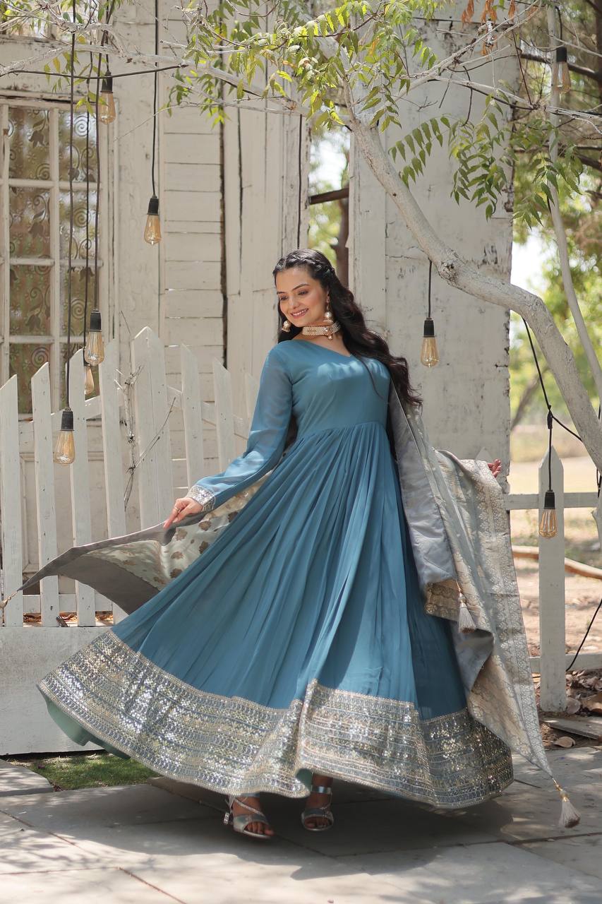 Sky Blue Anarkali Gown with Dupatta