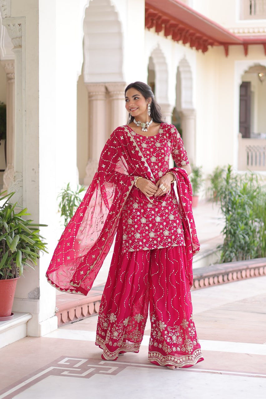 Rani Faux Georgette Sequin Embroidered Sharara Suit Set