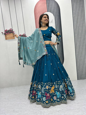 Rama Pure Tissue Silk Lehenga Choli Set with Vichitra Dupatta