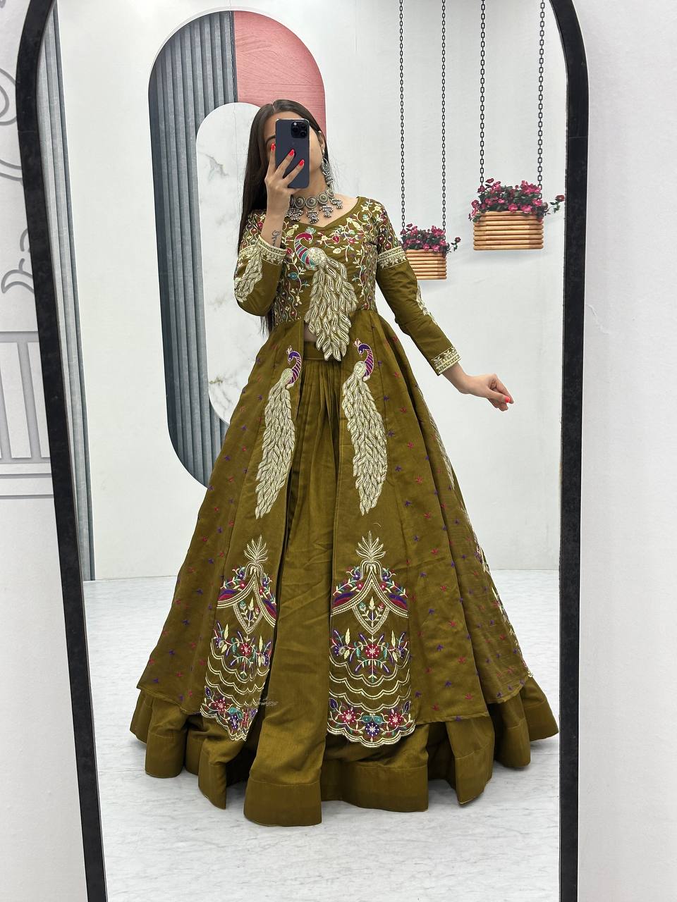 Premium Quality Heavy Traditional Crop Top with Shrug With Color