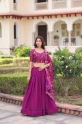 Magenta Fendi Silk Sequin Embroidered Lehenga Choli Set