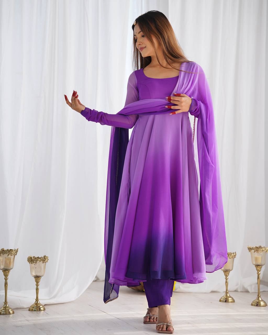 Purple Lightweight Faux Georgette Anarkali Suit Set