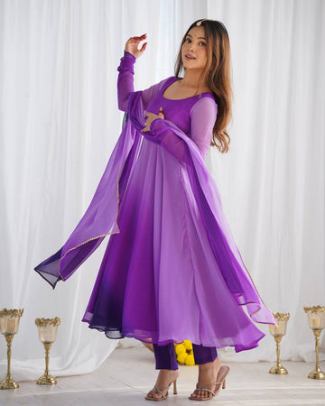 Purple Lightweight Faux Georgette Anarkali Suit Set