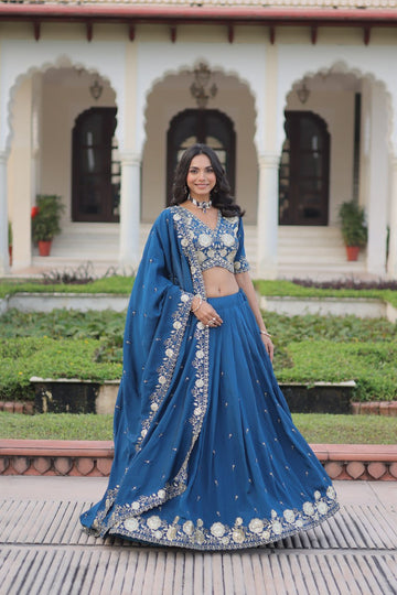 Rama Vichitra Silk Sequin Embroidered Lehenga Choli Set