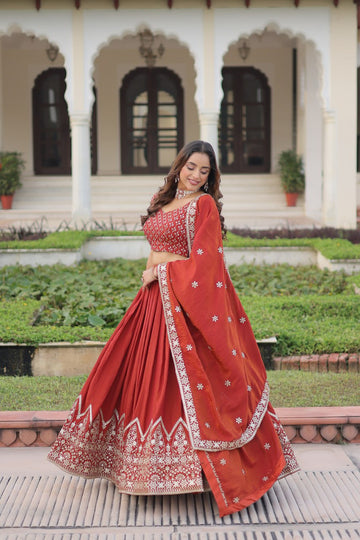 Orange Gold Crush Sequin Embroidered Lehenga Choli Set