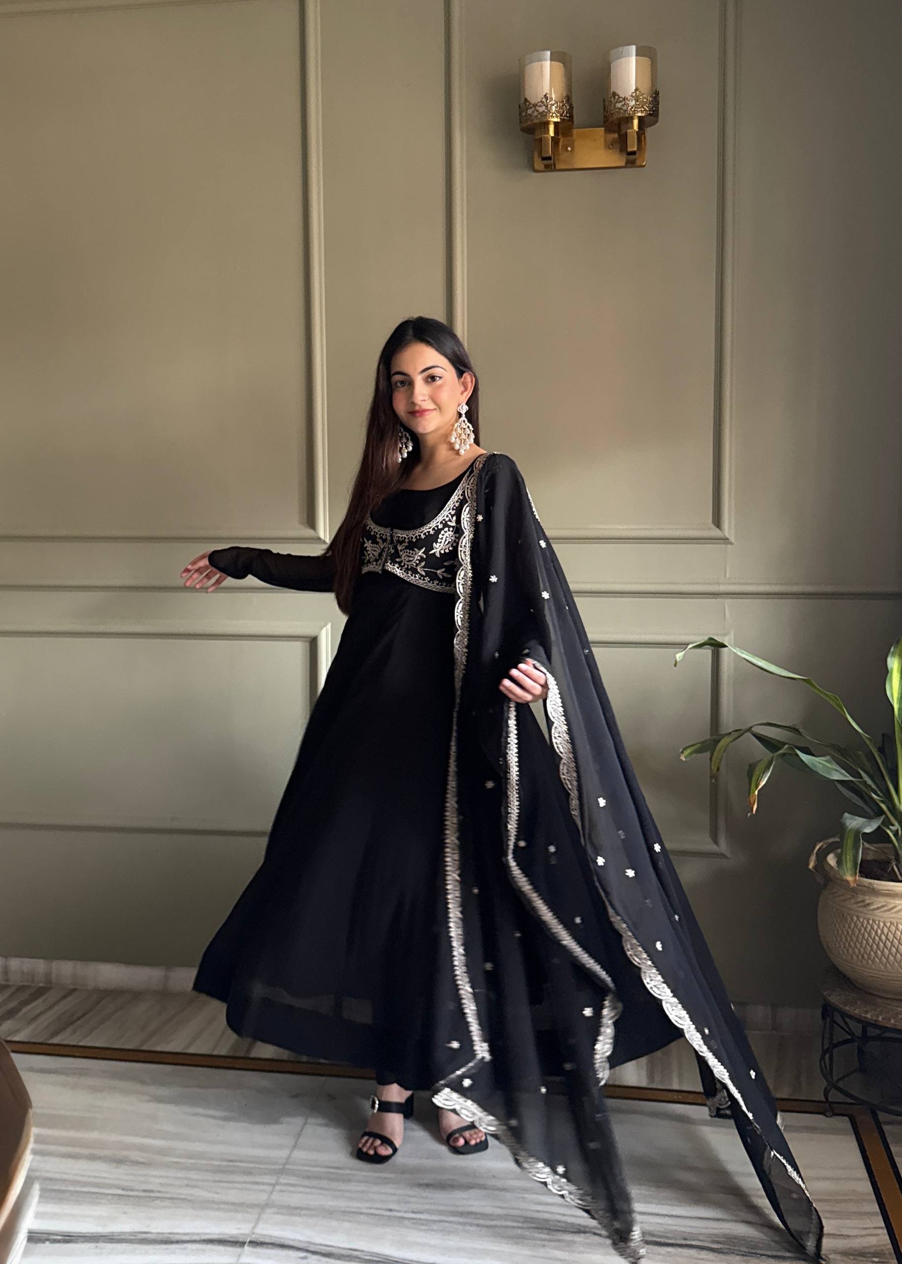 Noor Black Heavy Embroidered Koti  Designer Anarkali Set