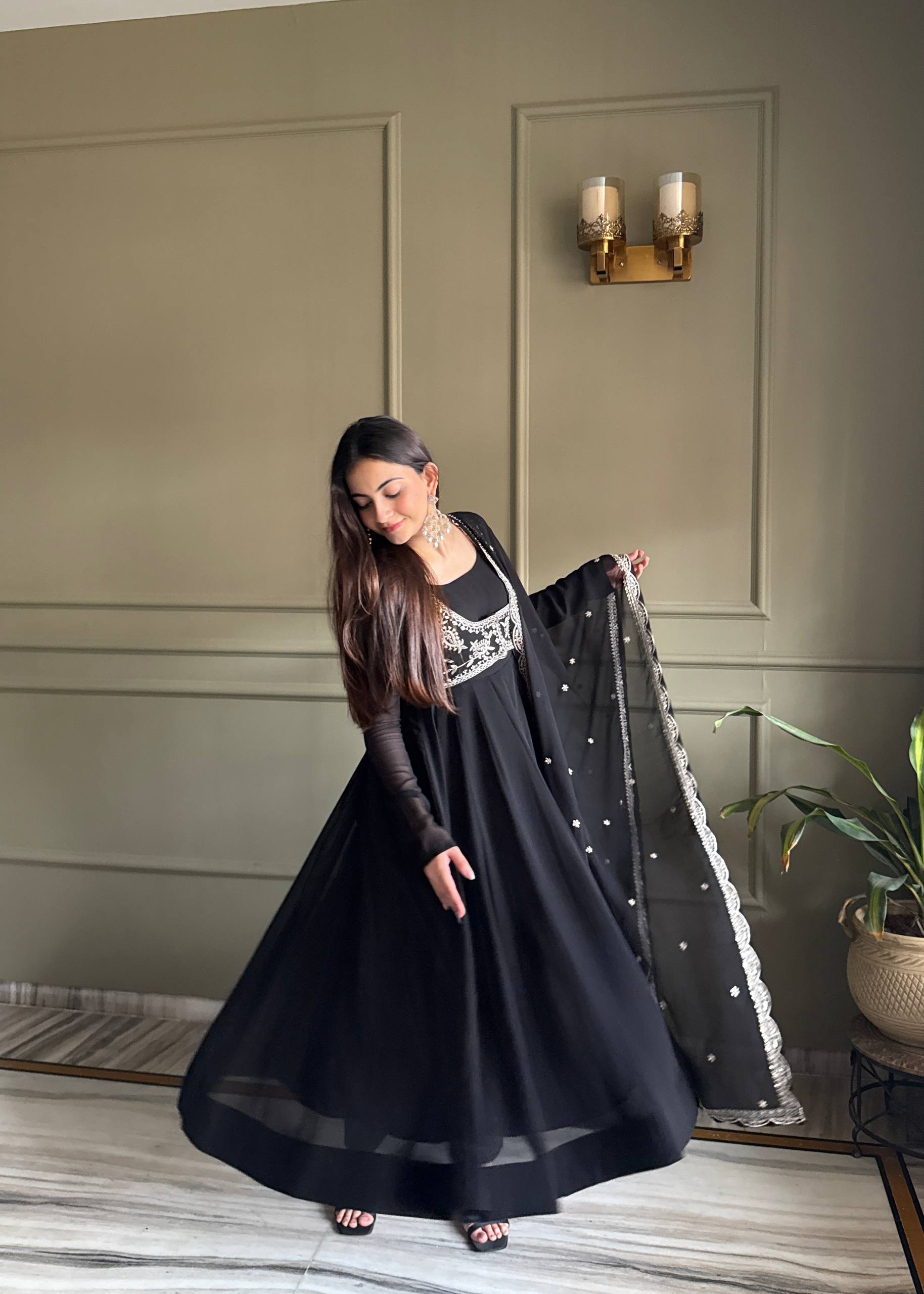 Noor Black Heavy Embroidered Koti  Designer Anarkali Set