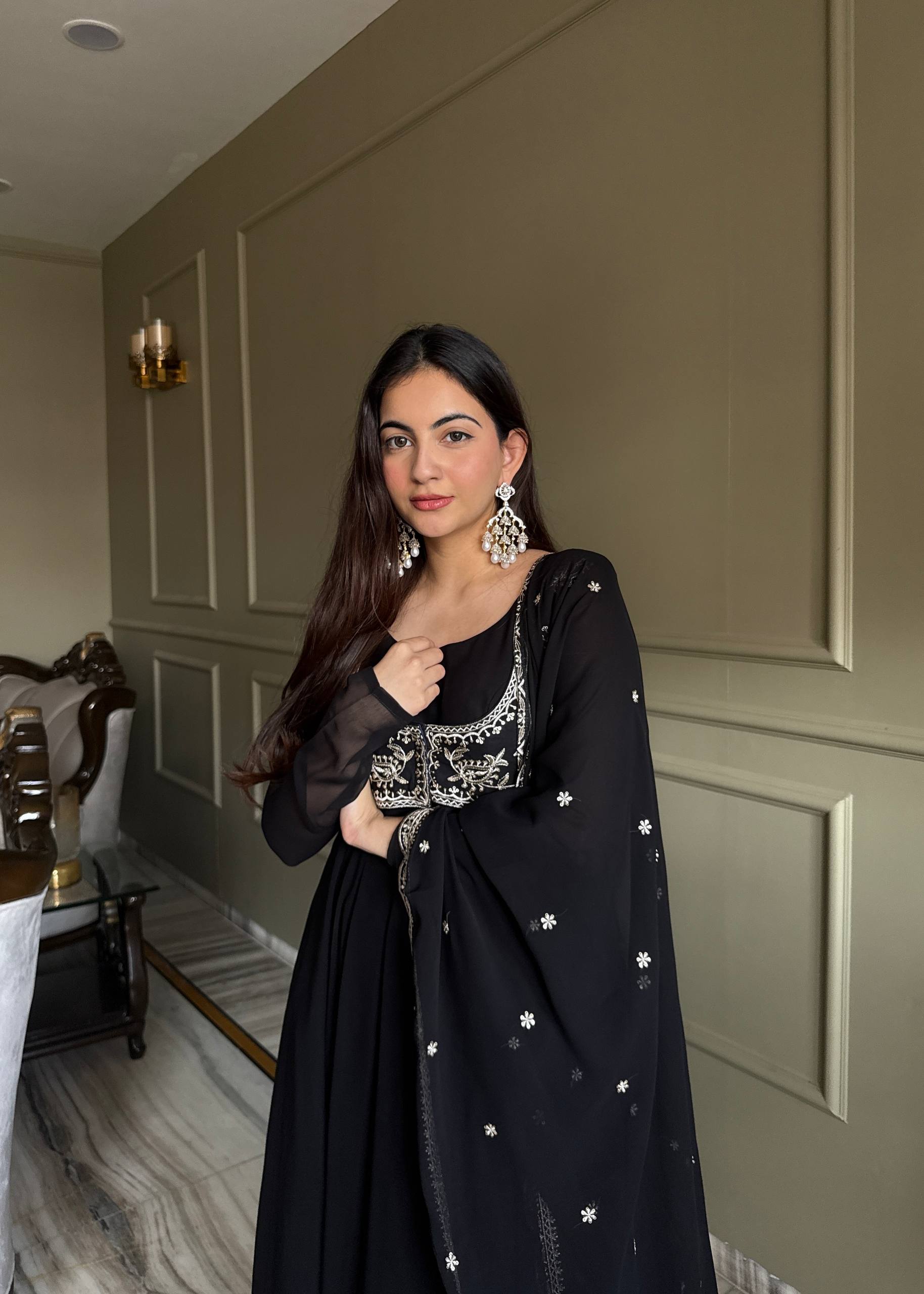 Noor Black Heavy Embroidered Koti  Designer Anarkali Set