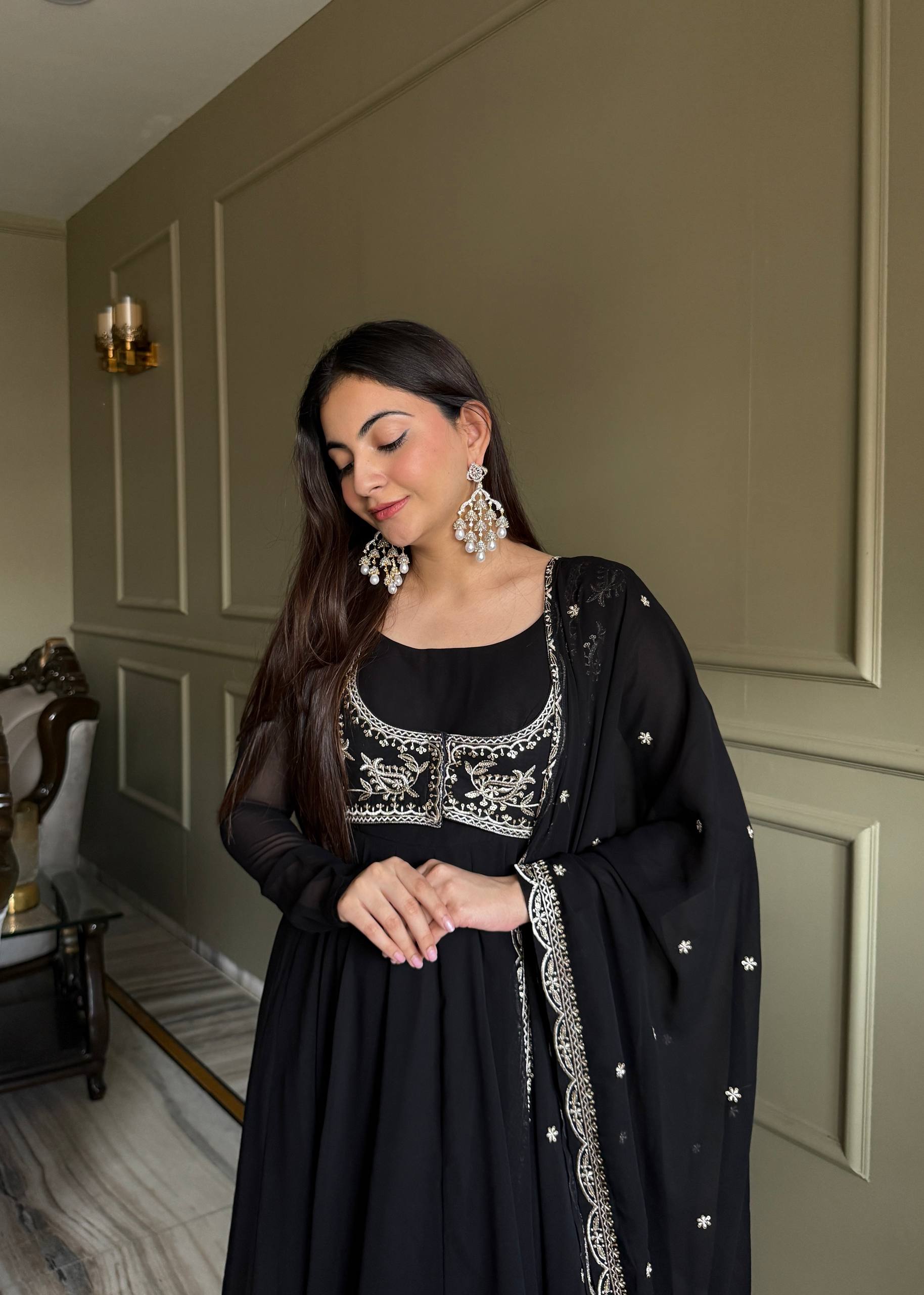 Noor Black Heavy Embroidered Koti  Designer Anarkali Set