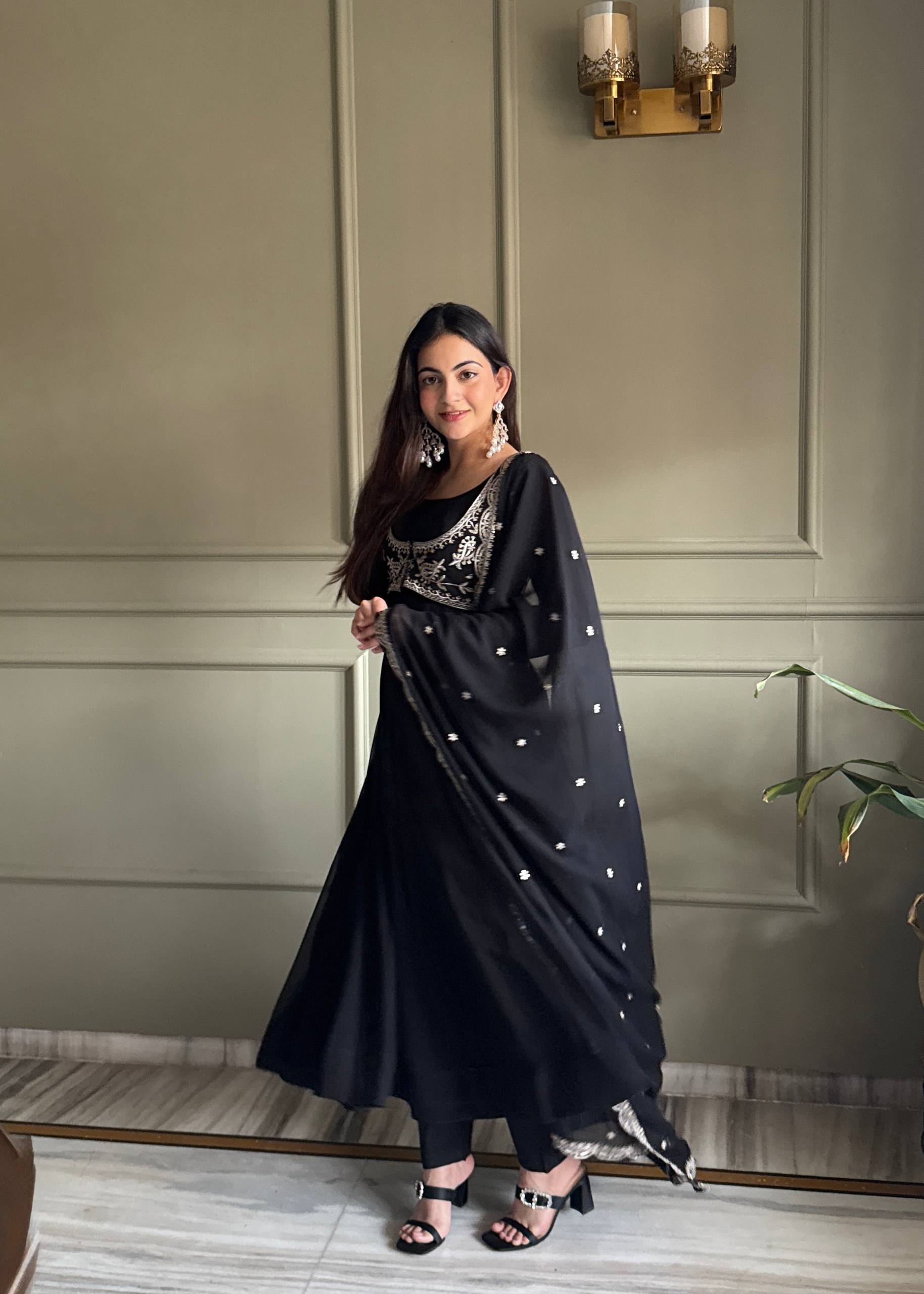 Noor Black Heavy Embroidered Koti  Designer Anarkali Set